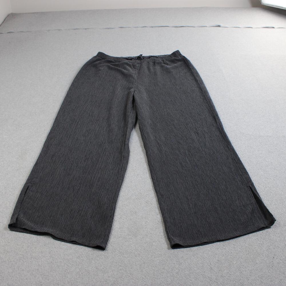 Eileen Fisher Pant Women Large Gray Crepe Wide Leg Pull On Office Lagenlook Crop
